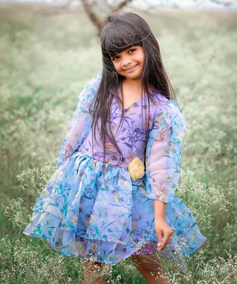 Floral Printed frock with flower on waist. 5