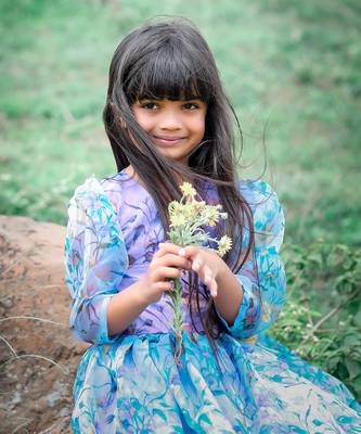 Floral Printed frock with flower on waist. 6