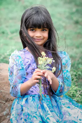 Floral Printed frock with flower on waist.