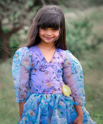 Floral Printed frock with flower on waist. 7