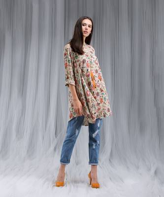 Payal Singhal Khaki Chidiya Print Cowl Tunic 1