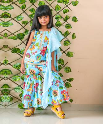 Flower Print Short Kurta with Sharara and Dupatta 2