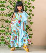 Flower Print Short Kurta with Sharara and Dupatta