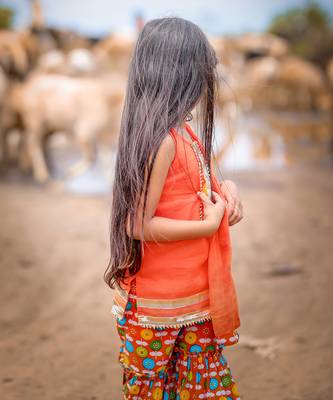 Orange Printed Short Kurta with Flower print sharara and Dupatta 4