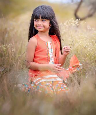 Orange Printed Short Kurta with Flower print sharara and Dupatta 6