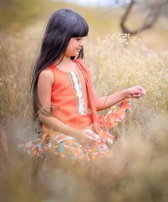 Orange Printed Short Kurta with Flower print sharara and Dupatta 9