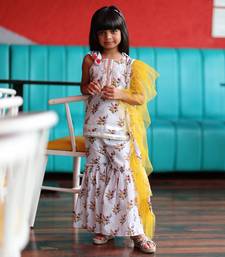 Short Flower Print Kurta with Sharara and Frilled Dupatta