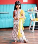 Short Flower Print Kurta with Sharara and Frilled Dupatta
