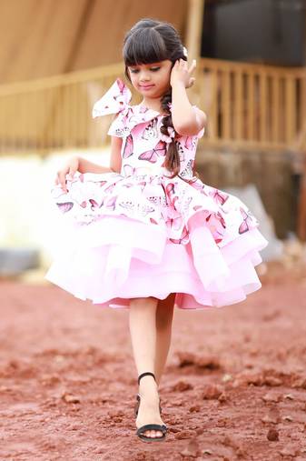 Butterly Print Three Tier Frock