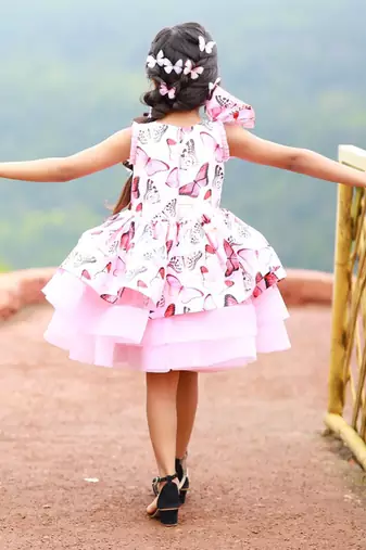 Butterly Print Three Tier Frock