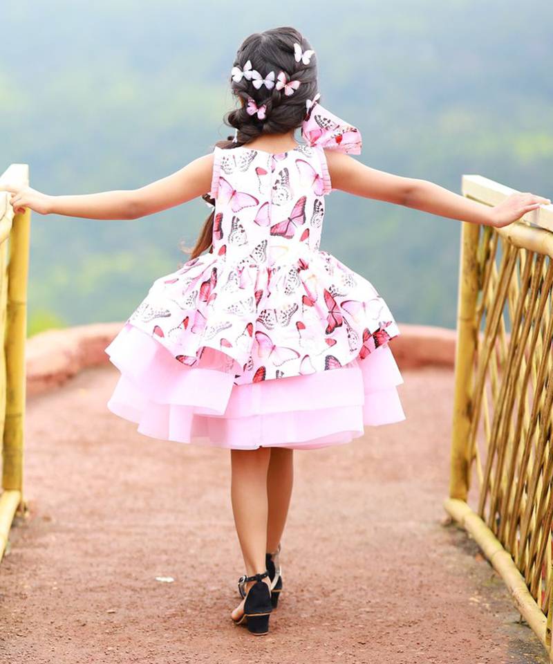 Butterly Print Three Tier Frock