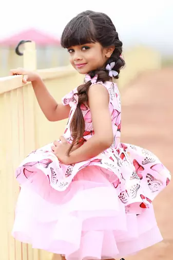 Butterly Print Three Tier Frock