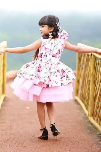Butterly Print Three Tier Frock