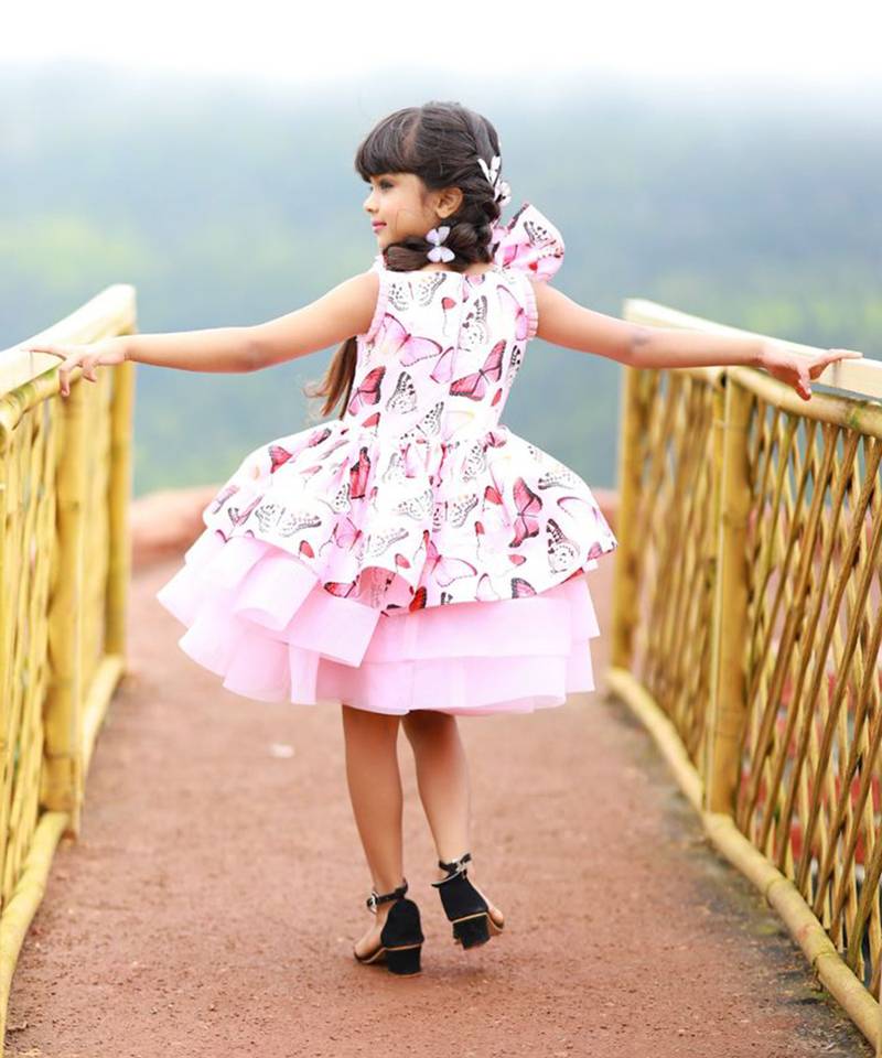 Butterly Print Three Tier Frock