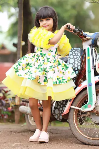 Lemon Print three tier dress