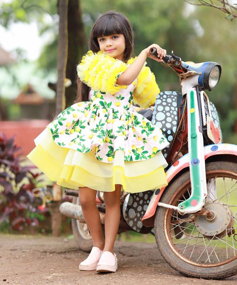 Lemon Print three tier dress