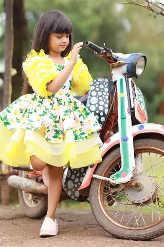 Lemon Print three tier dress