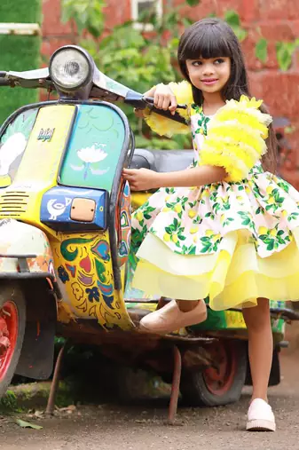 Lemon Print three tier dress