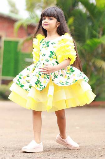 Lemon Print three tier dress
