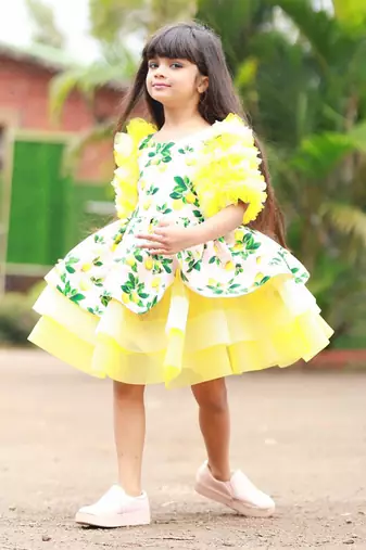 Lemon Print three tier dress
