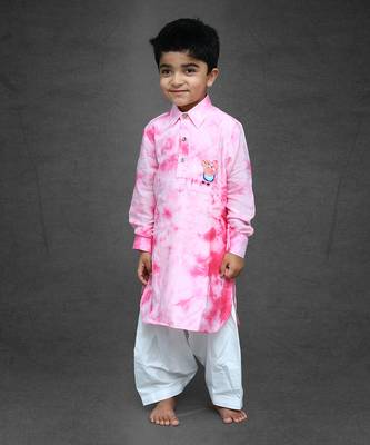 Collared Tie and Dyed Peppa Pig Kurta with Chudidar 1