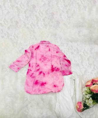Collared Tie and Dyed Peppa Pig Kurta with Chudidar 3