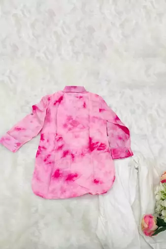 Collared Tie and Dyed Peppa Pig Kurta with Chudidar