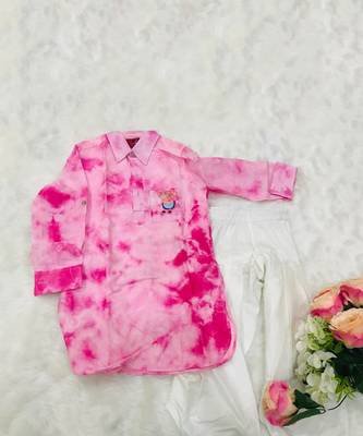 Collared Tie and Dyed Peppa Pig Kurta with Chudidar 4