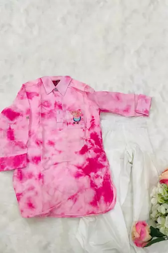 Collared Tie and Dyed Peppa Pig Kurta with Chudidar
