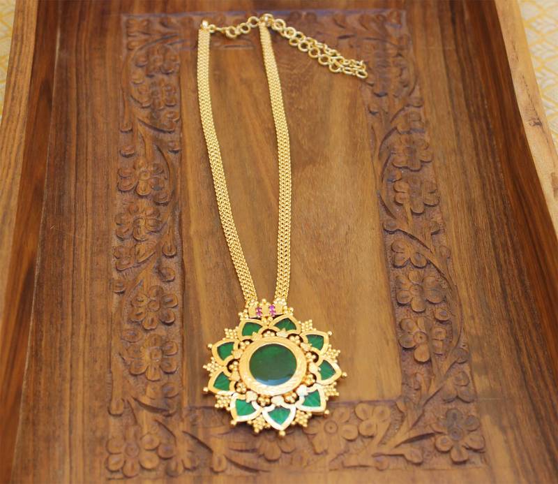 Green palakka gold plated necklace