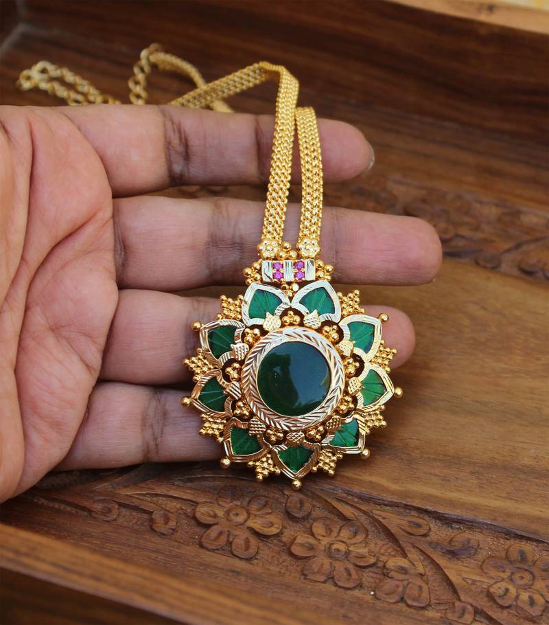 Green palakka gold plated necklace