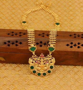 High gold green temple palakka long necklace 1