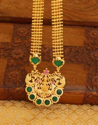 High gold green temple palakka long necklace 2