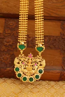 High gold green temple palakka long necklace