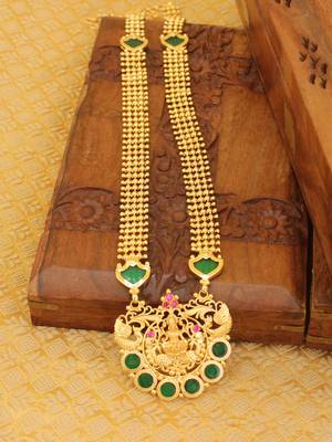 High gold green temple palakka long necklace 3