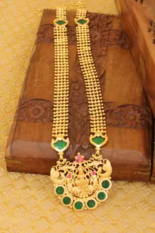 High gold green temple palakka long necklace