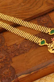 High gold green temple palakka long necklace
