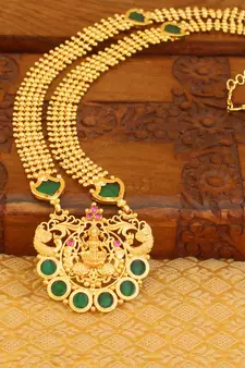 High gold green temple palakka long necklace