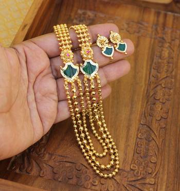 Gold plated kerala style green layer necklace 3