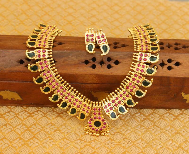 Mango Kerala Traditional multi colour palakka necklace with screw back earrings