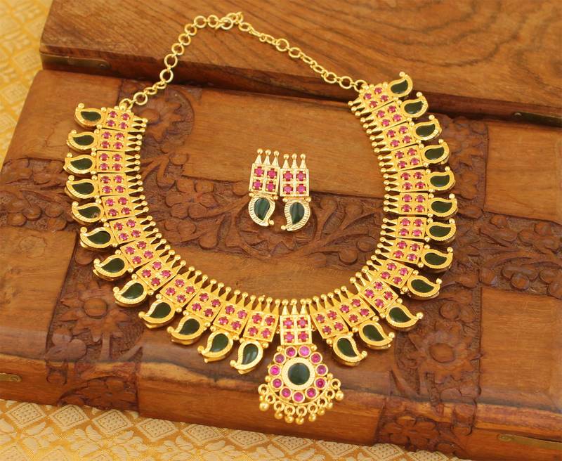 Mango Kerala Traditional multi colour palakka necklace with screw back earrings
