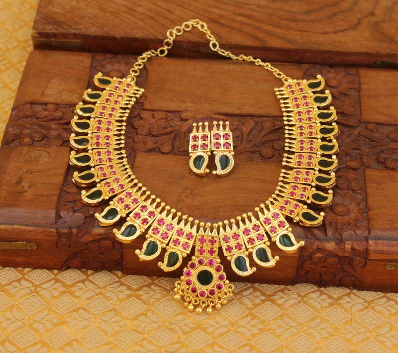 Mango Kerala Traditional multi colour palakka necklace with screw back earrings