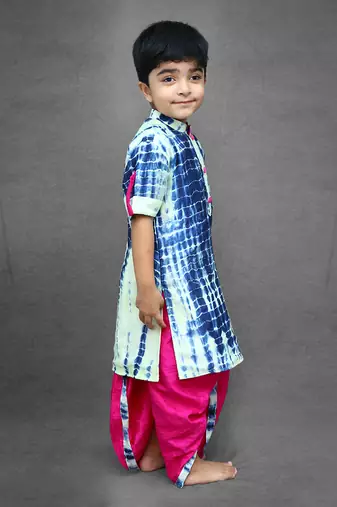 Tie and dyed blue kurta with pink dhoti