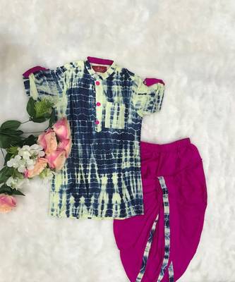 Tie and dyed blue kurta with pink dhoti 4