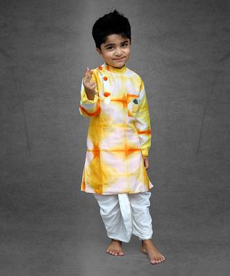Tie and Dyed Orange Yellow Kurta with Dhoti 2