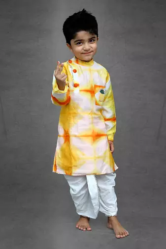Tie and Dyed Orange Yellow Kurta with Dhoti