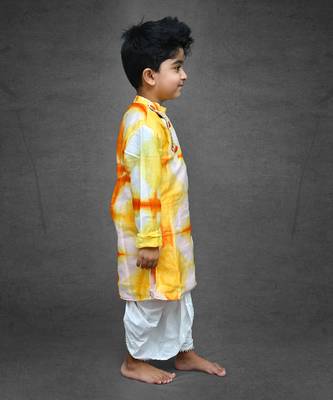 Tie and Dyed Orange Yellow Kurta with Dhoti 3