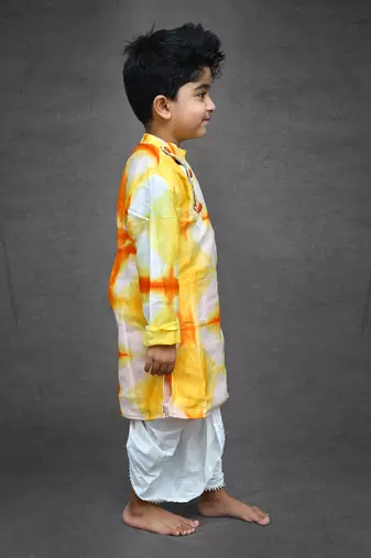 Tie and Dyed Orange Yellow Kurta with Dhoti