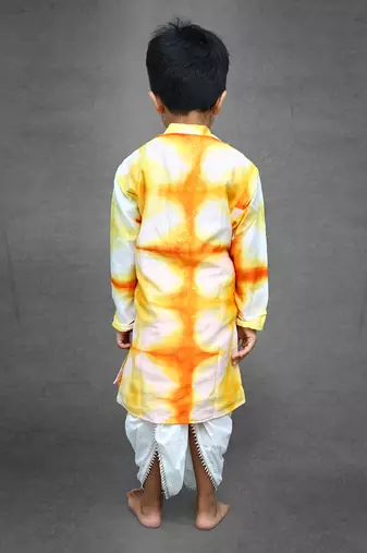 Tie and Dyed Orange Yellow Kurta with Dhoti