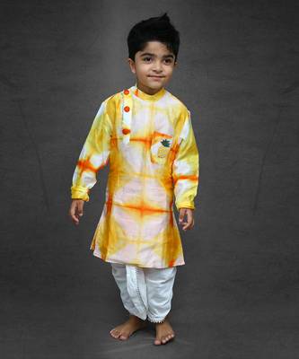 Tie and Dyed Orange Yellow Kurta with Dhoti 1